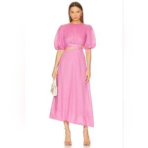 Bardot Revolve Impala Midi Pink Linen Resort Cut Out‎ Dress Size 12